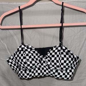 Meraki Black and White Checkered Sequin Bra Top